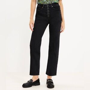 Loft Button Front 90s Straight Jeans in Black